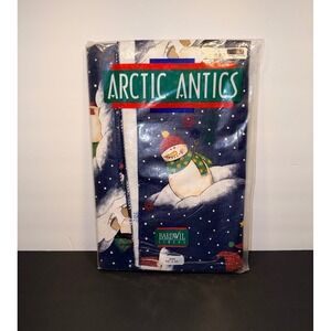 Bardwil Linens Arctic Antics Snowman‎ Vinyl Tablecloth 52x52 Square Navy Winter